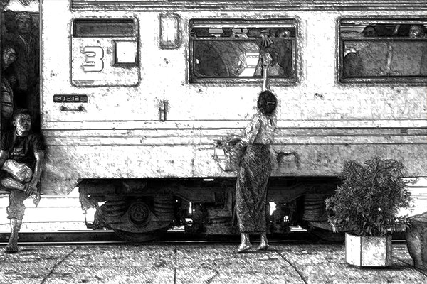 卖包米的小女孩